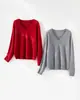 Suéter de punto de cuello en V para mujer, de cachemir cepillado de peso pesado, 28 hilos, lana, seda de morera, suéter pullover de color sólido para otoño/invierno 26