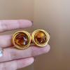 Pendientes de botón geométricos de resina marrón con aceite de gota de aguja plateada, pendientes elegantes retro franceses, pendientes elegantes de lujo ligero, venta al por mayor de fábrica