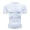 Camiseta Esportiva Masculina de Manga Curta para Fitness Corrida Ajustada Gola Redonda Basquete Futebol Compressão Secagem Rápida Branca Vermelha