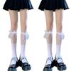 Meias com laço Mu Ruan femininas de cano médio estilo Lolita japonês costura doce meias para panturrilha jk meias finas transparentes de verão