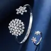Pulsera y anillo deslumbrantes florales de circonita transfronterizos, juego de venta caliente, pulsera versátil de moda de alta gama exquisita