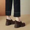Zapatos de Mujer Retro Estilo Británico de Gamuza con Punta Redonda y Tacón Grueso, Simples y Versátiles para el Trabajo, Mocasines sin Cordones, Zapatos Pequeños de Cuero para Mujer