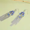 Pendientes Largos con Borla de Plata S925 Rey Ciervo Dorado Paisaje Nacional Elegante Loto Azul Tailandés Pendientes para Mujer Estilo Nuevo