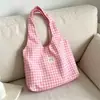 Bolso tote de cuadros estilo coreano, corte holgado, gran capacidad, perfecto para que los estudiantes lo usen para la escuela o el trabajo, y como bolso casual para el día a día