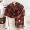Promoção Lenço Feminino Novo Xadrez Falso Caxemira, Xale Color-Blocking Cor Melard, Cachecol de Pescoço Espesso Quente Versátil