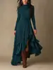 Colección nueva de primavera y otoño para mujer transfronteriza europea y americana 2026: elegante vestido de un solo color, de manga larga, asimétrico, con volantes, de longitud media