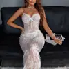 Amazon Transfronterizo Europeo y Americano Nuevo Estilo Sexy Encaje Lazo Vestido Largo Bordado Tirantes Conjunto Impresionante Directo del Fabricante