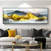 Pintura Decorativa para Sala de Estar con Fondo del Sol Dorado Brillando sobre las Montañas, Pintura Colgante de Pared de Fondo para Sofá Lujosa y Elegante, Paisaje para Oficina
