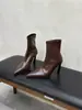 Primer Encuentro Temporada 2026 Otoño/Invierno Nuevas Llegadas~Botas Cortas Clásicas Negras de Punta Fina Tacón de Aguja Adelgazantes Botines Elegantes de Tacón Alto Elásticos para Mujer