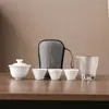 Conjunto de Chá Kung Fu de Viagem em Porcelana Branca Dehua com Tampa, Tigela, Xícara, Gaiwan, Xícara Kuaike, Bolsa Portátil, Presente para Empresa, Hotel, Evento