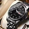 Relógio de pulso masculino com movimento automático, genuíno, à prova d'água, luminoso, com calendário duplo e diamantes, casual