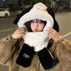Conjunto de três peças de chapéu de urso feminino, versão coreana, cachecol com capuz fofo do Mickey com luvas quentes integradas, proteção para as orelhas e aquecedor de pescoço para o inverno