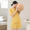 Conjunto de Pijama Casual Japonês Sem Marcas Roupas de Casa Conjunto de Duas Peças Shorts Largos Manga Curta Cor Doce