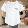 Camiseta de Algodón Puro con Hilo de Manga Corta para Mujer Deseo Puro Chicas Calientes Verano Corto Ajustado Versátil Bajo Arco Top de Moda para Mujer