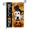 Bandera de Jardín de Halloween Más Vendida de Amazon con Estampado de Calavera Material de Lino Decoración de Fiesta Americana Bandera de Jardín