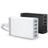 Carregador de Celular Multi-Porta 50W USB Inteligente com 5 Portas, Cabeça de Carregamento de Alta Potência com Padrões Europeu, Americano e Britânico, Identificação Inteligente