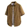 Camisa fina de manga curta com estampa total tendência para homens, casual de verão com toque de alta qualidade, modelagem solta, camisa de manga curta plus size