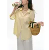 Camisa de Linho Taozai Simples Relaxada com Manga Três Quartos para Mulheres 2026 Primavera Nova Camisa Top Estilo Intelectual Novo