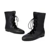 Tallas 35-48 Botas Europeas y Americanas para Mujer de Amazon Otoño e Invierno Botas de Piel para Mujer Punta Redonda con Cordones Rojos Tacón Plano Botas de Media Caña