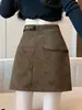 Falda asimétrica de gamuza estilo americano, nueva colección otoño/invierno, falda retro de línea A, ajustada, minifalda estilo workwear, A14181