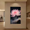 Pintura em Rolo Estilo Zen Chinês de Lótus, Pintura Decorativa de Lótus, Pintura de Parede para Boa Sorte, Adequada para Entrada de Casa, Sala de Estar, Corredor