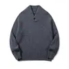Suéter de Tricô com Costela Vertical Estilo Retro Old Money Rumen Meng Masculino Inverno Solto Gola Henley de Um Botão Malha Estilo Workwear
