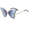Nuevas gafas de sol sin marco con diseño de mariposa de diamantes, personalidad exagerada, bidimensionales, para fotos callejeras de celebridades de Internet, gafas de sol resistentes a los rayos UV que combinan con todo.