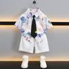 Conjunto de Camisa de Férias de Verão Estilo Novo para Meninos 2026, Shorts Modernos para Crianças Pequenas e Médias, Conjunto de Duas Peças Bebê Estilo Coreano