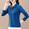 Camiseta de Algodão Puro Manga Longa Feminina Chegada Nova de Verão Elegante Moda para Mães de Meia-Idade Estampada Lapela Top Base Camisa Polo