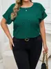 Verão 2025 Transfronteiriço Plus Size Feminino Bolinhas Manga Franzida Slim Fit Gola Redonda Manga Curta Acabamento Franzido