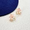 Pendientes de Circonita con Flor Rosa de Diseño Fresco Estilo Japonés y Coreano Lujo Ligero Goteo de Aceite Pendientes de Oro Verdadero 18K Chapado en Cobre Joyería