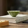 Mandarina Verde Pequeña Glaseada con Oro, Taza de Cerámica de Flor de Loto Verde Kumquat, Taza Cónica de Boca de Flor, Taza de Té, Taza Individual de Maestro, Taza Personal para Cata de Té