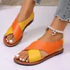 Sandalias Romanas de Tira Ancha y Punta Redonda de Gran Tamaño para Mujer, Sandalias de Playa Planas con Tira Cruzada y Punta Abierta, Comercio Exterior Europeo y Americano