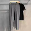 Pantalones Vaqueros Pequeños para Hombre de Nueve Puntos Ajustados Rectos Casuales Tallas Grandes Pantalones de Hombre Simples Negros para Otoño e Invierno Pantalones de Traje