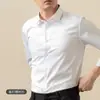 Camisa Social Branca Masculina de Manga Longa High-End Não Amassa, Camisa Formal de Negócios Resistente a Amassados com Bordado de Logo, Cardigã Masculino