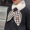 Bufanda de lana con puntadas de felpa de pata de gallo para mujer, invierno, estilo japonés, cálida, con cuello de piel cruzado, protección para el cuello, versátil, estilo coreano