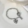 Doce Cool Nicho Design Xadrez Amor Pingente Colar Pulseira Feminina Moda Cool Simples Clavícula Cadeia Acessórios