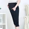 Pantalones de maternidad de moda, ropa de verano, pantalones abdominales recortados de talla grande, pantalones plisados de algodón negro, nuevos pantalones abdominales