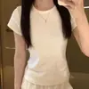 Camiseta base simple de algodón puro de 40 hilos para el día a día, camiseta de manga corta con hombro normal para mujer, top rosa de verano ajustado con cuello redondo