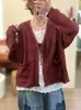 26 Cardigã Casaco Xale de Tricô Simples e Solto com Fio de Algodão Outono/Inverno para Mulheres na Cor Café