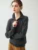 Suéter de Cachemira de Alta Gama para Bebé para Mujer, Suéter de Punto con Cremallera Parcial y Hilo Floral de Cuello Alto, Capa Base de Cachemira Gruesa Holgada