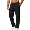 Pantalones Deportivos Rectos de Waffle para Hombre con Cintura Elástica y Cordón, Pantalones Deportivos Casuales