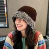 Gorro de punto retro japonés para mujer, otoño e invierno, cálido, de lana, para cabeza grande, rojo Sena, tipo cubo, sombrero de pescador delgado