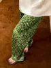 Pantalones de Chándal Verdes con Estampado de Leopardo Estilo Americano Vintage para Mujer, Novedad Verano 2026 Talla Grande Sueltos Casuales Cómodos para Casa y Dormir