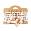 Navidad de Producto Nuevo Transfronterizo Pulsera Elástica de Perlas con Diamantes Copo de Nieve Campana Set Navideño para Mujer