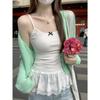 Diseño de Costuras de Encaje Dobladillo Chaleco Sling para Mujer Verano Camiseta Base Apilada Reductor de Edad Top sin Mangas Antideslizante