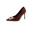 Tacones Altos para Mujer 2025 Primavera Nuevo Francés Versátil Boca Baja Nude Stiletto Moda Pedrería Elegantes Flats para Mujer