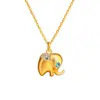 Lujo Ligero Vintage Chapado en Oro Diseño de Nicho Oro Antiguo Diamante Azul Elefante de la Suerte con Ojos de Estrella Cadena para Clavícula