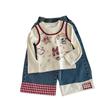 Conjunto de Camiseta de Dibujos Animados Graffiti Falsa Dos Piezas y Jeans Rectos de Cuadros para Niña Pequeña, Otoño Nuevo, Moderno