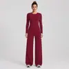 Conjunto de Ropa de Yoga Transfronterizo Ajustado Secado Rápido Camiseta de Manga Larga Top Correr al Aire Libre Fitness Pantalones Rectos Sueltos Conjunto
